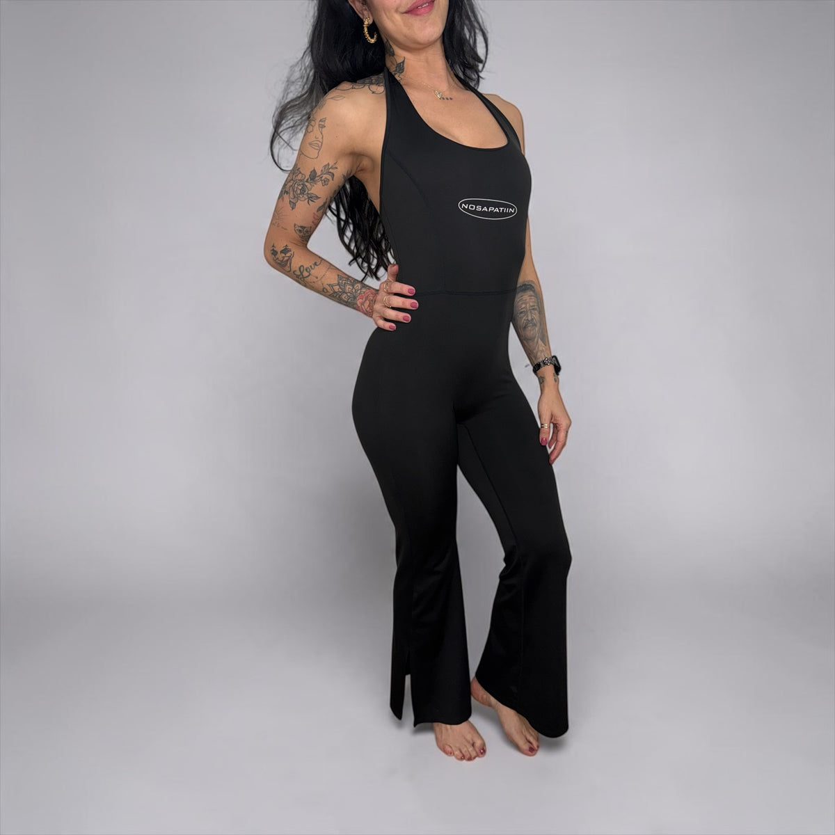 NS Sculpt Halter Flared Jumpsuit