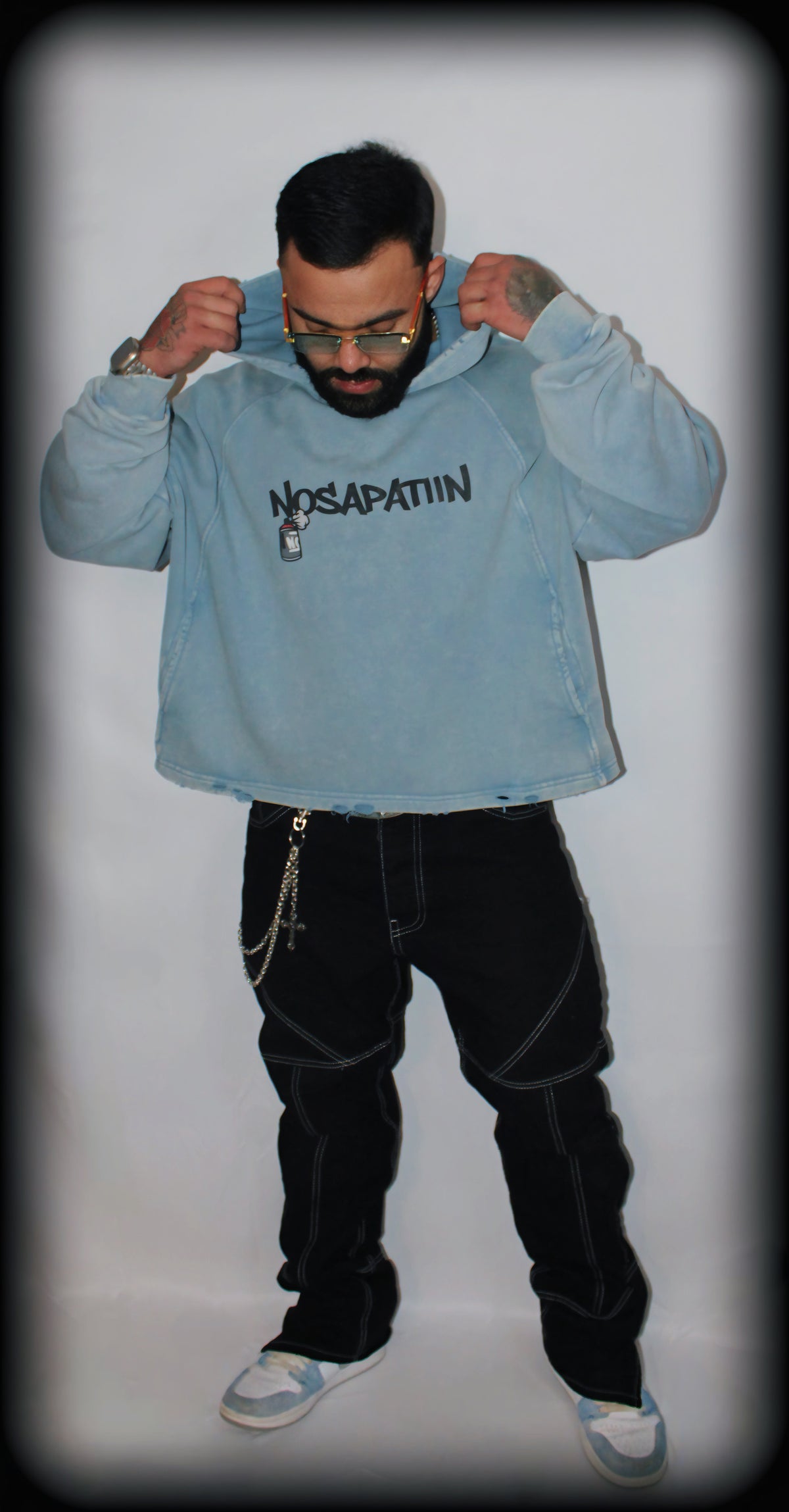 Vintage Washed Frayed-Hem Hoodie