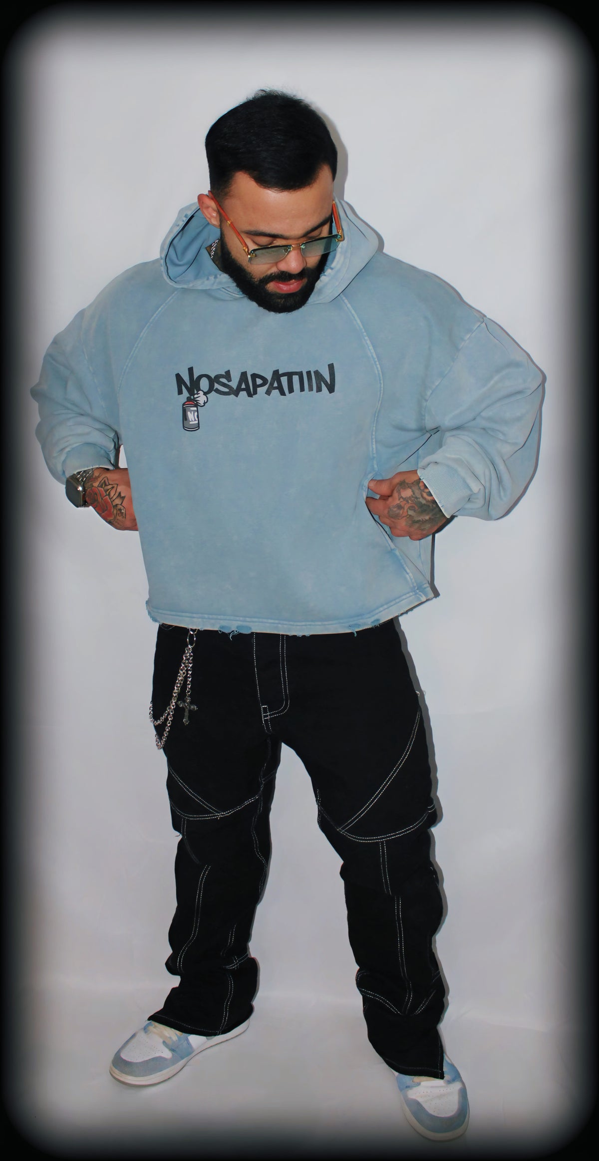 Vintage Washed Frayed-Hem Hoodie